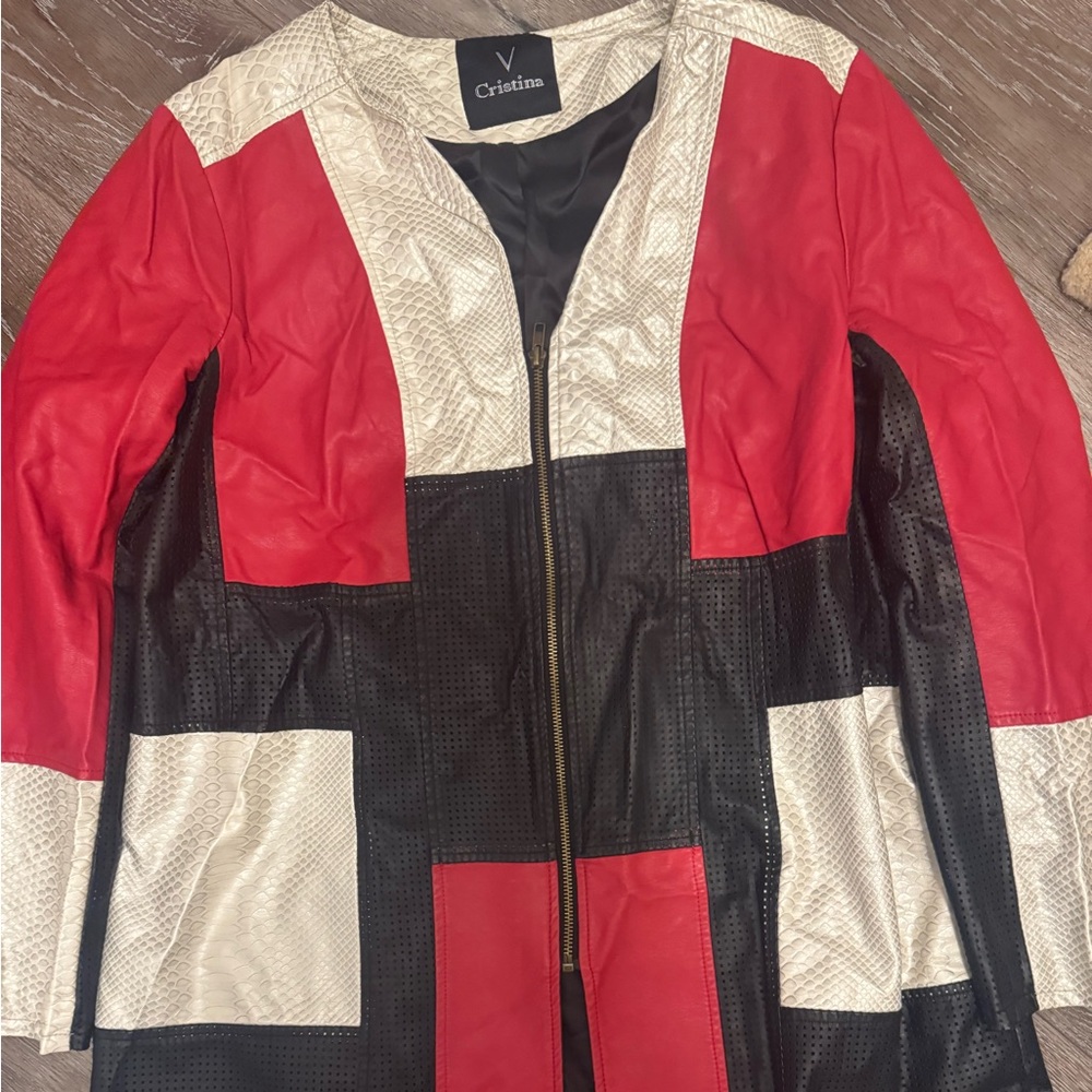 Cristina V Women's Red and Black Faux Leather Jacket-Vintage -XL